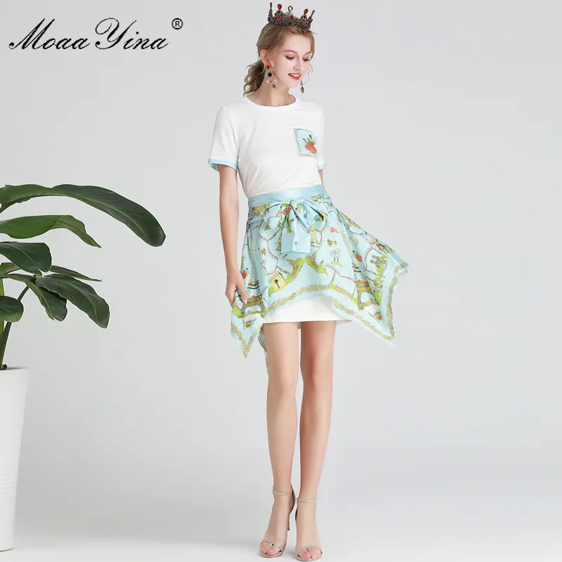 MoaaYina модный дизайнерский комплект весна лето женское платье с коротким рукавом +