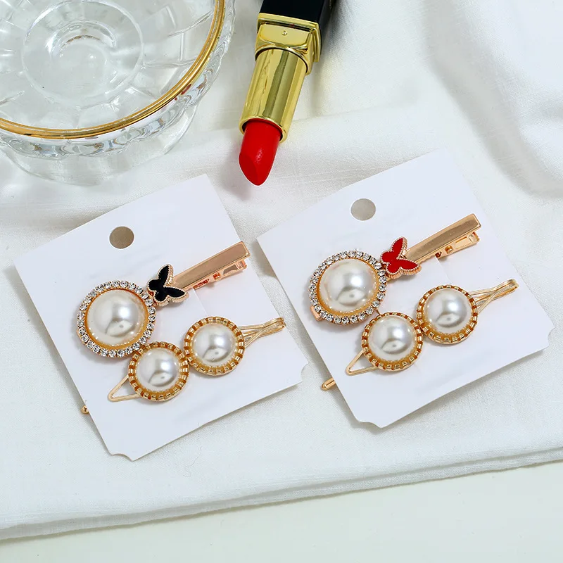 

2PCS/Set Resin Rhinestone Women Pearl Hair Clip Snap Hair Barrette Stick Hairpin Accessories Girls