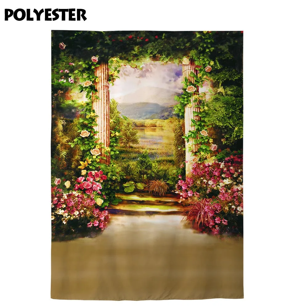 Allenjoy classic garden photography backdrop castle painting arch flower background photocall photobooth photo studio shoot prop |