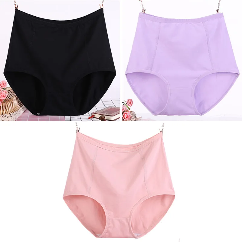 Black pink purple 3 шт./лот, большие размеры, XL-6XL, сексуальные, высокая талия, женские хлопковые Однотонные трусы, трусы-плавки из дышащей ткани, нижнее белье, трусики - Цвет: Black pink purple
