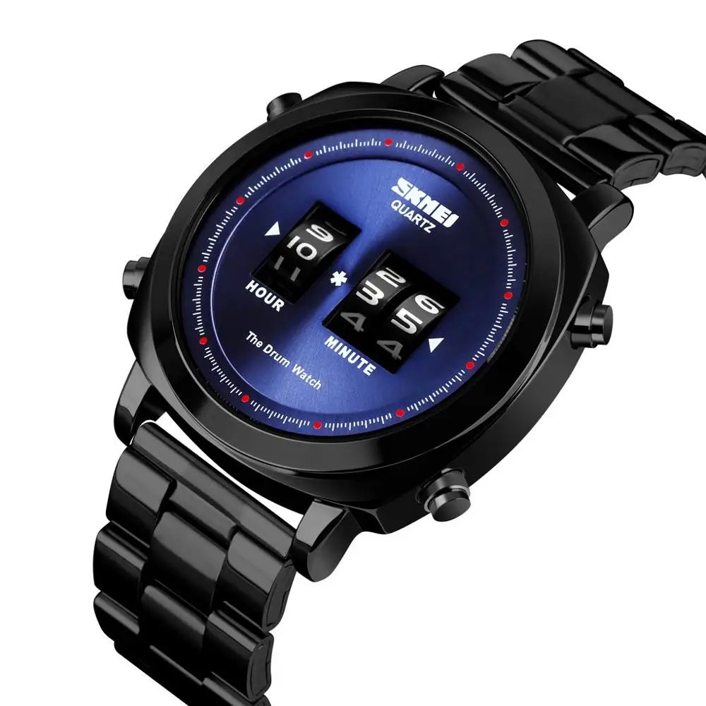 Black blue Новые мужские кварцевые часы Лидирующий бренд SKMEI наручные часы из нержавеющей стали мужские часы деловые мужские s часы 30 м водонепроницаемый браслет мужской - Цвет: Black blue