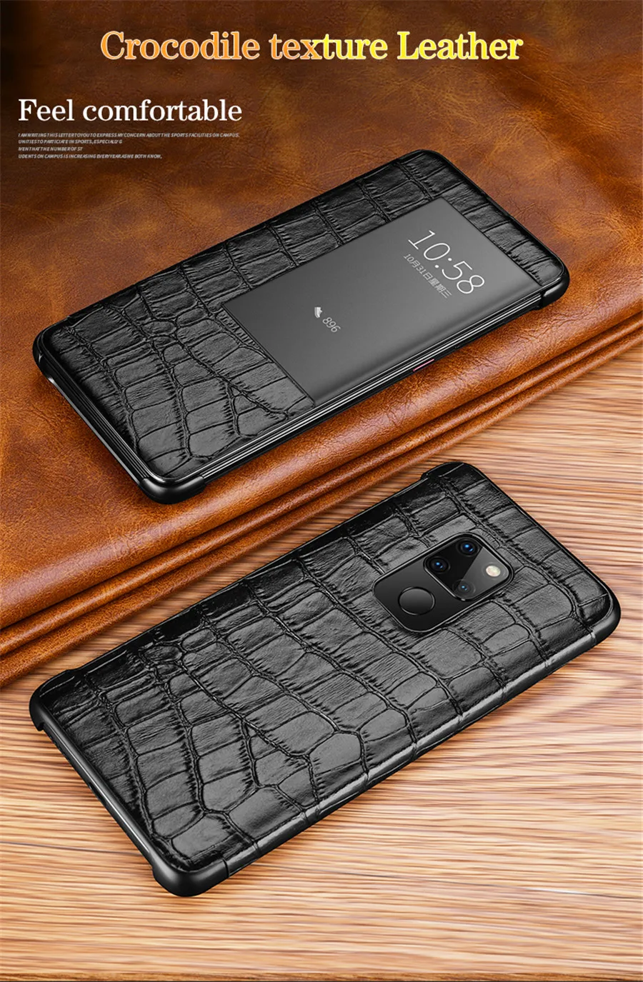 Умный чехол с окошком для сенсорного экрана для huawei mate 20 10 P20 P30 Pro mate 20 Lite роскошный чехол из натуральной кожи с крокодиловым узором