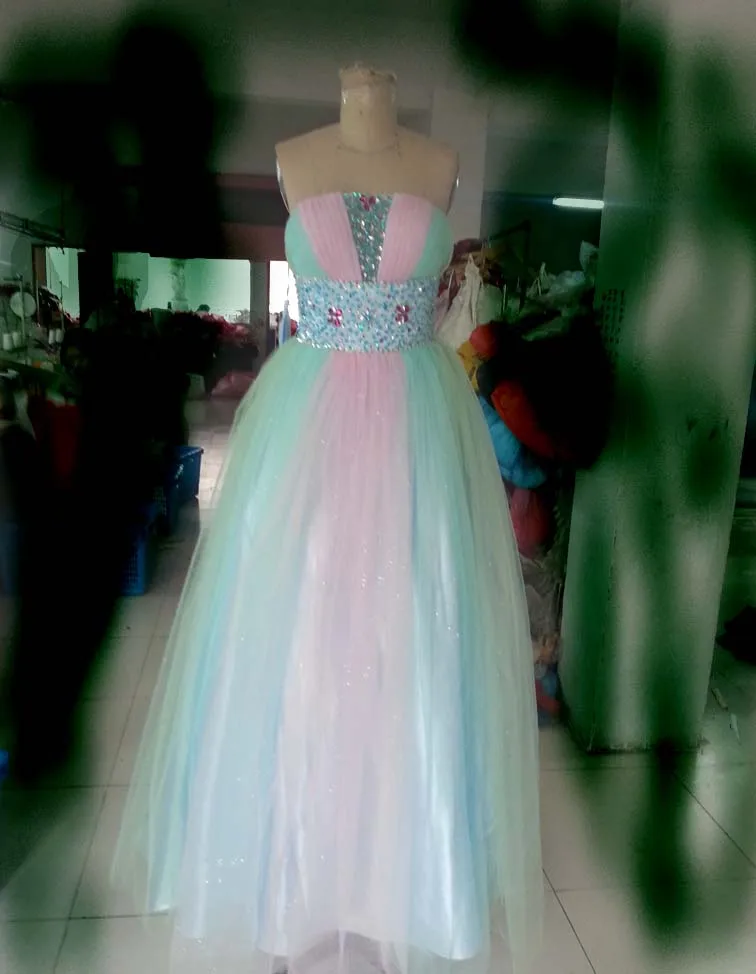 

free shipping strapless multi colors rainbow vestido de festa longo ball gown prom dress 2017 new styles