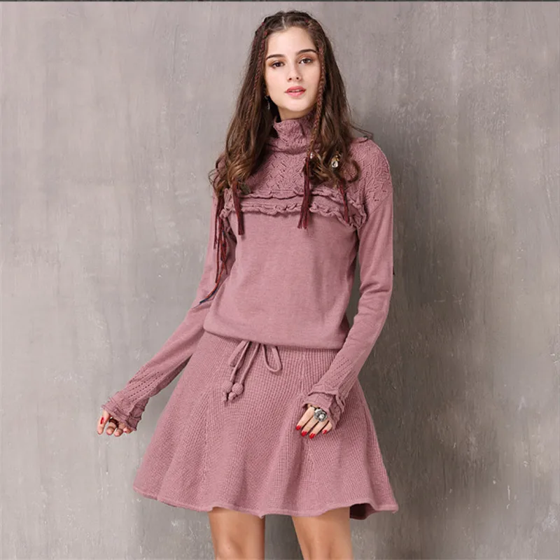 Винтажное трикотажное зимнее платье для женщин новинка 2017 платья из хлопка и