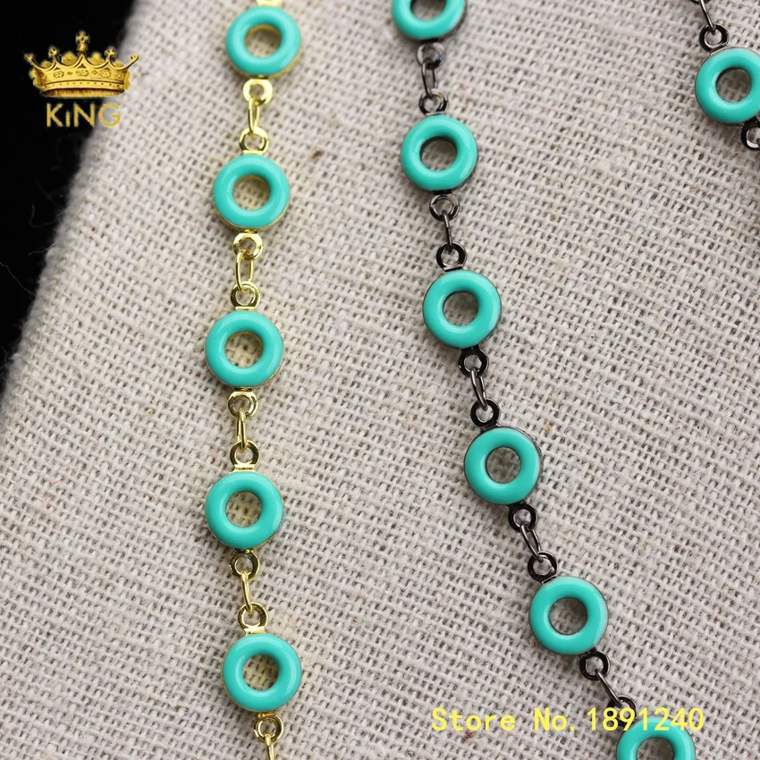 

5meters Donuts Enamel for Body Chains Jewelry,Turquoises Green Enamel Glass Beads Handmade Necklace Choker Glasses Chain ZJ342
