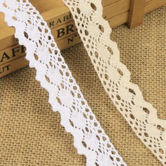 

30yards/lot 2.5cm White Beige Cotton Embroidery Lace Trim Ribbons DIY Sewing Garment Headdress Wedding Wrapping Fabric Materials