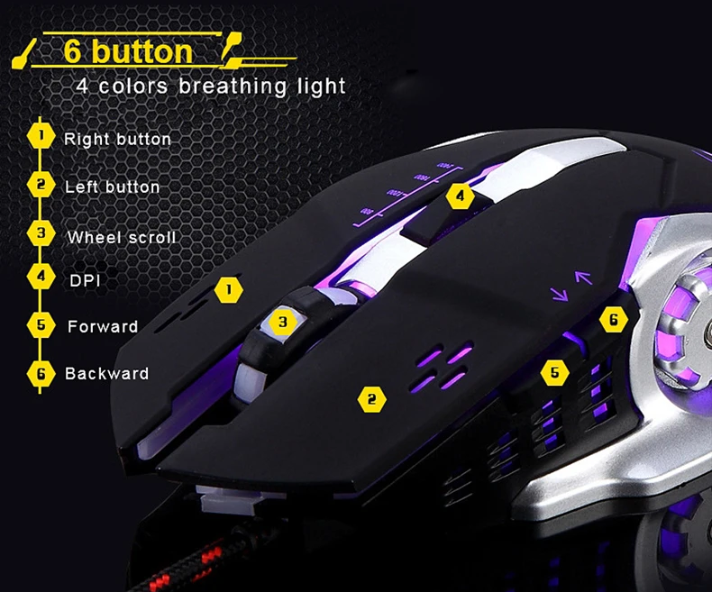 Игровая клавиатура, мышь, комбинированная, USB, проводная, 104 клавиш, мультимедиа, цветной, светодиодный, подсветка, металлическая клавиатура и мышь, мыши для PC Gamer