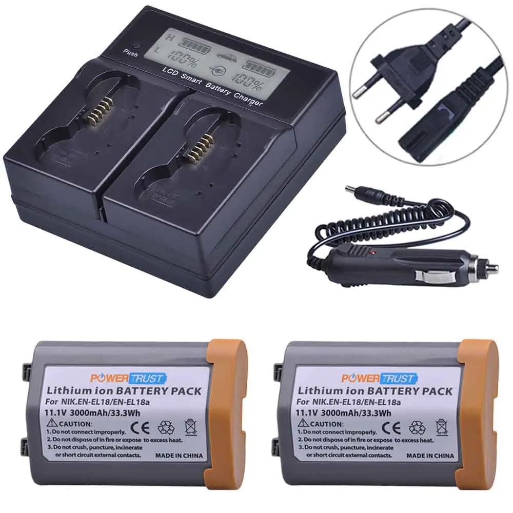 US 2 шт 3000mAh EN-EL18 EN-EL18A батарея+ умная, быстрая lcd Двойная зарядка для Nikon EN EL18 ENEL18 D4, D4S, D5, MB-D12, D800, D800E - Цвет: US