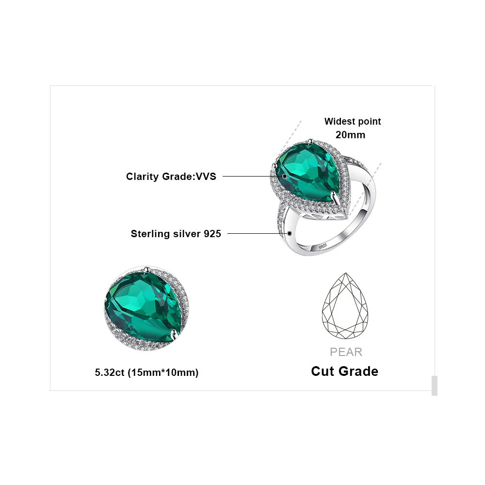 Jewelrypalace Роскошные Груша Cut 4.9ct создан ИЗУМРУД SOLID 925 серебро Обручение кольцо для