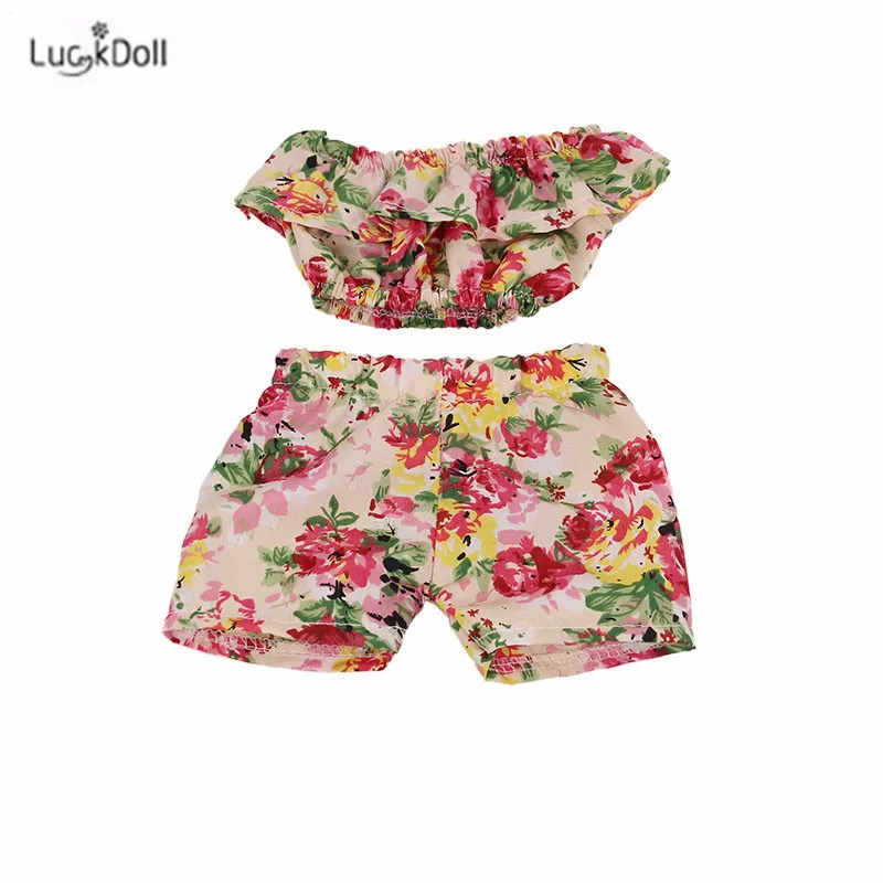 LUCKDOLL цветок короткий рукав шорты комплект подходит 18 дюймов Американский 43 см BabyDoll одежда аксессуары, игрушки для девочек, поколение, день рождения Gif