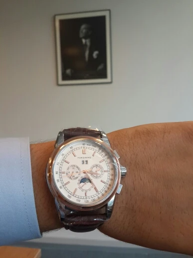 Forsining Moon Phase Шанхай часовой механизм розовое золото чехол коричневый Натуральная кожа ремешок мужские часы лучший бренд класса люкс Auotmatic часы