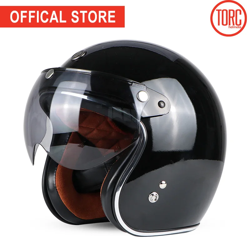 TORC бренд moto rcycle шлем в винтажном стиле с открытым лицом 3/4 шлем moto rbike moto крест струи Ретро capacete DOT T50 moto шлем - Цвет: Gloss black W visor