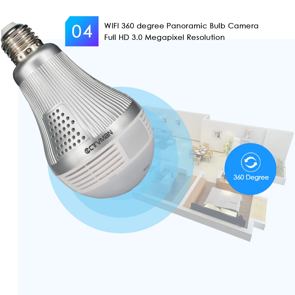 CTVMAN Wifi 360 камера лампа CCTV видео s рыбий глаз Andriod IOS безопасности беспроводной