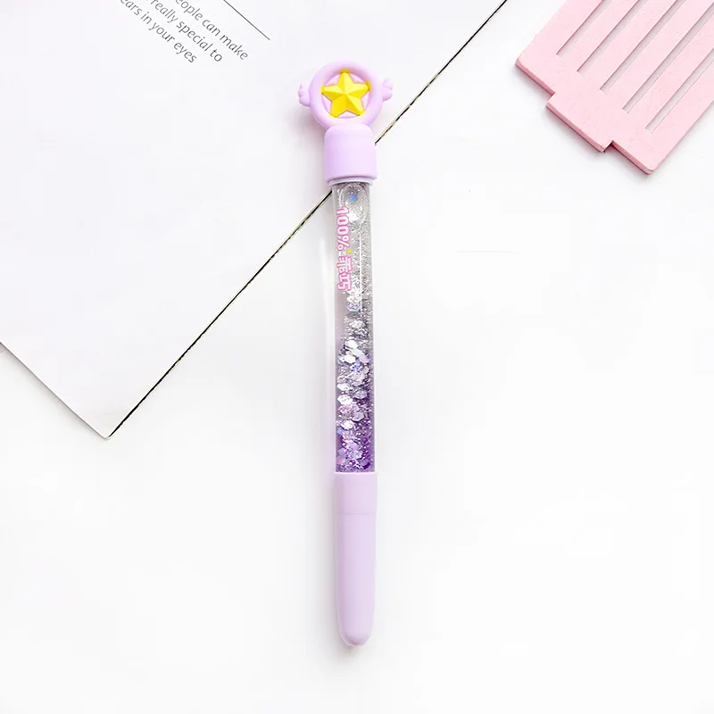 Star Purple 1 шт., креативная канцелярская ручка с зыбучим песком, милый фламинго, гелевая ручка для студентов, 0,5 мм, черные чернила, кавайные школьные принадлежности, Рождественский подарок - Цвет: Star Purple