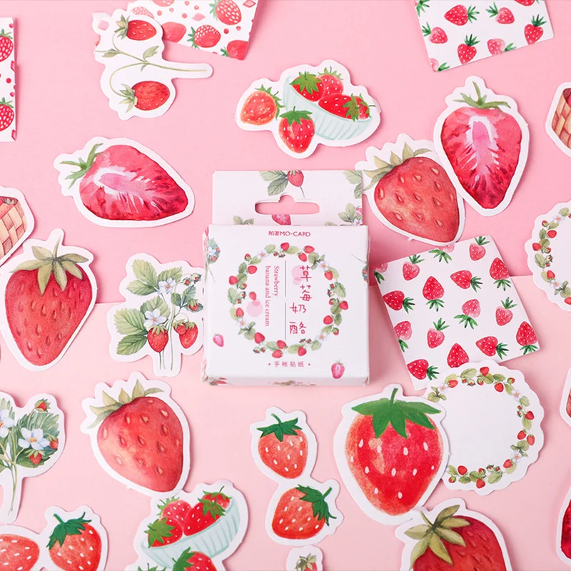 

45 Pieces Boxed Sticker Strawberry Cheese Label Sticker Creative Decoration Item Scrapbooking Kawaii Stationery Paper Stickers