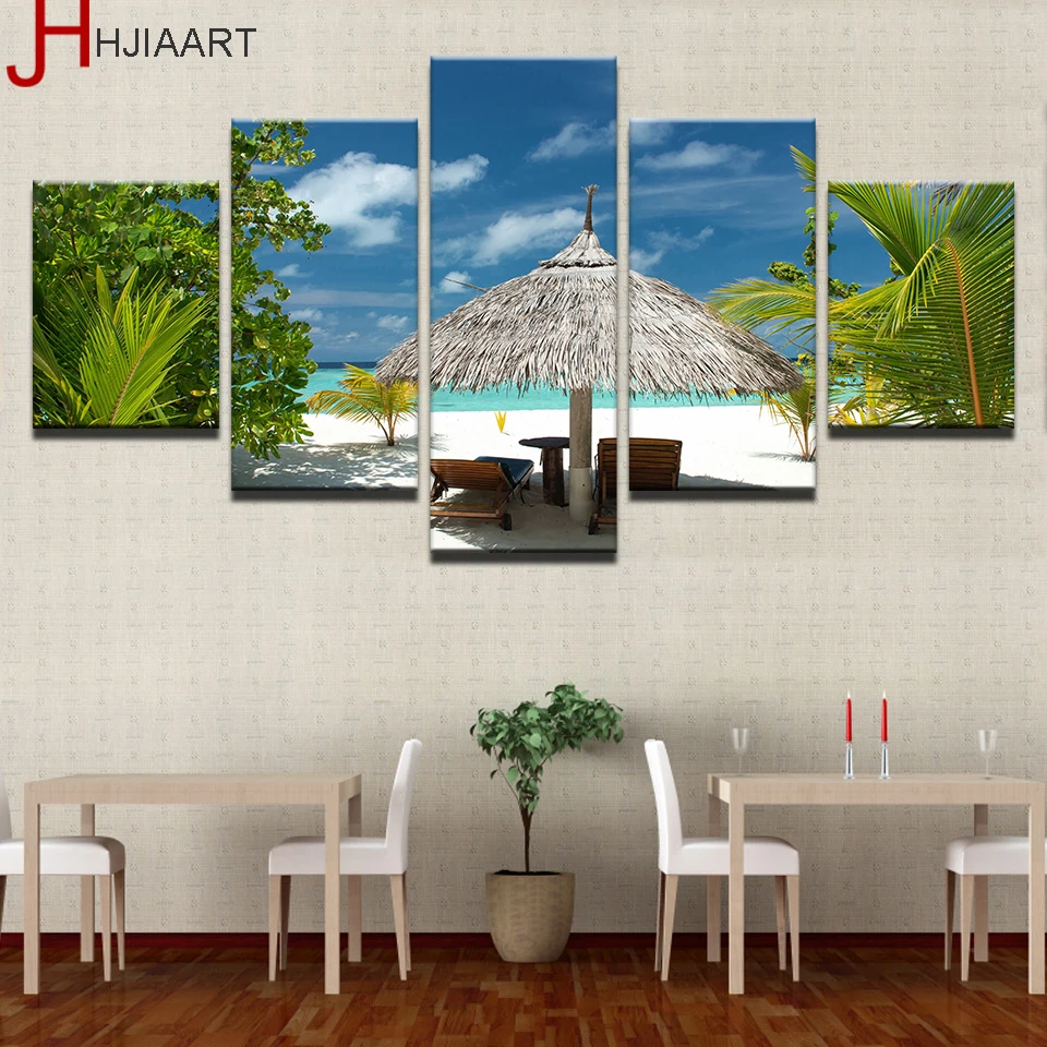 Холст Картины Wall Art Hd принты 5 шт. тропический остров фотографии пальмы пляж