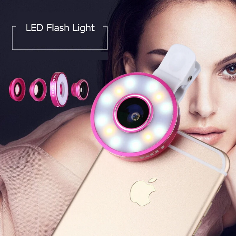 Универсальный 6 в 1 телефон селфи LED вспышка кольцо заполняющий свет объектив 185