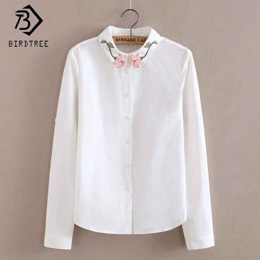 Белая женская рубашка с цветочным принтом и отложным воротником новинка 2017|white