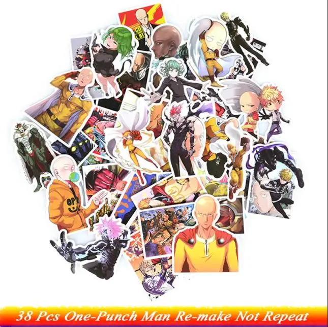 As the picture 38 шт. One-Punch Man аниме наклейка s ONE Re-make с юным прыжком забавная аниме детская игрушка наклейка для DIY СКЕЙТБОРД гитара холодильник - Цвет: As the picture