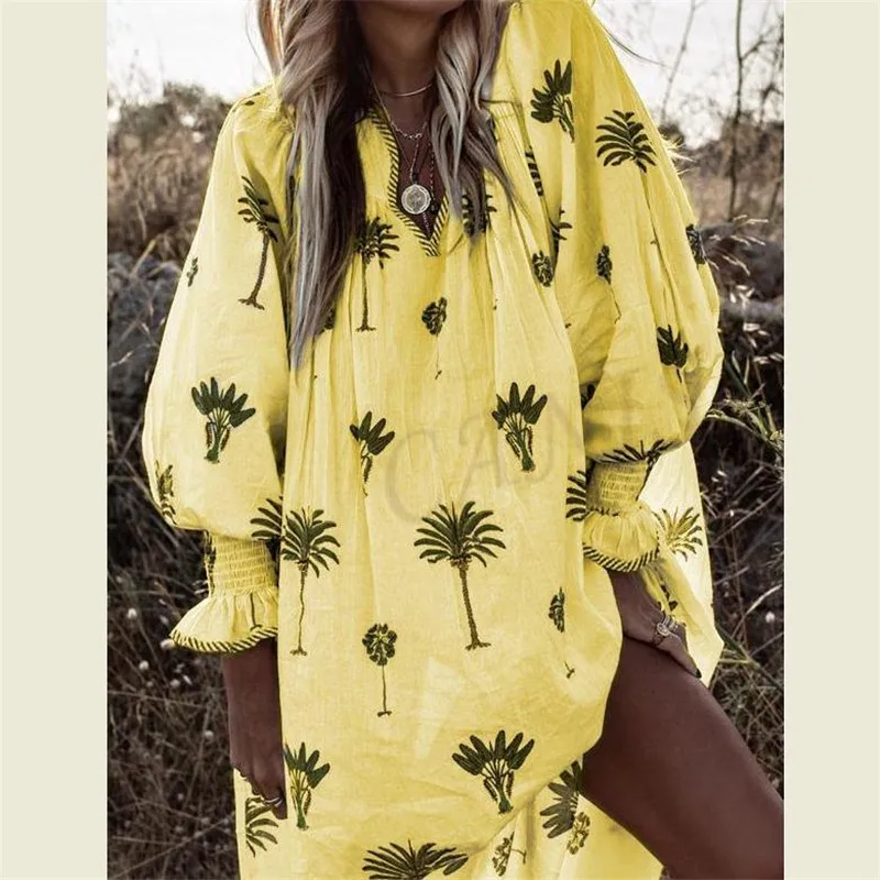 Женское платье туника Пляжное Платье большого размера 2XL в стиле бохо с цветочным