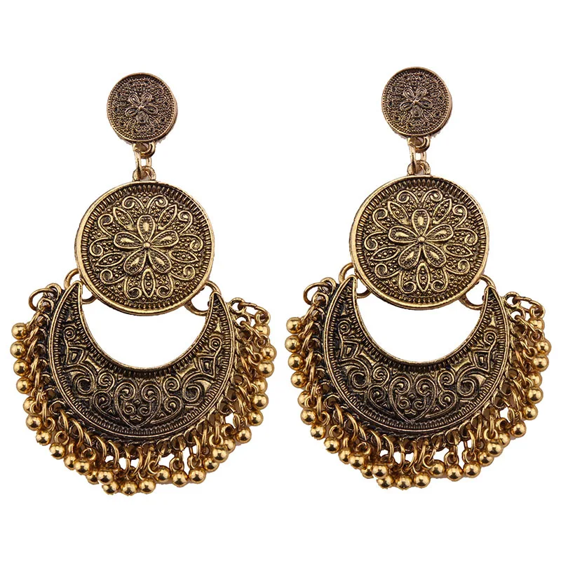 Женские винтажные серьги макси длинные висячие в стиле бохо с Луной и кисточками