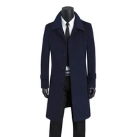 blue casual long woolen coat men trench coats long sleeves overcoat mens cashmere coat casaco masculino inverno erkek england