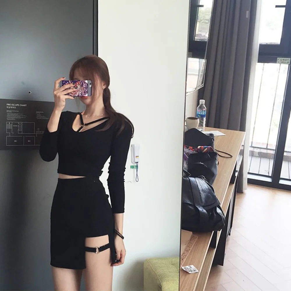 Korean Style Black Package Hip Skirts Gap Irregular Hem Pencil Micro Mini Skirt | Женская одежда