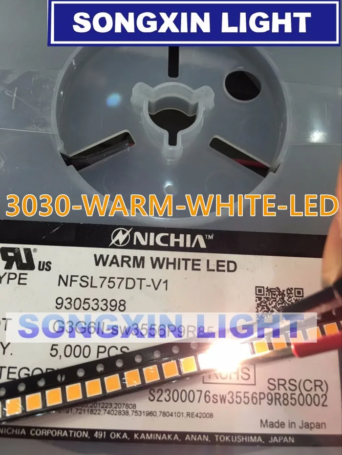 50 шт. светодиодный прожектор NICHIA SMD 3030 3000K теплый белый 1 Вт 240 мА для освещения |