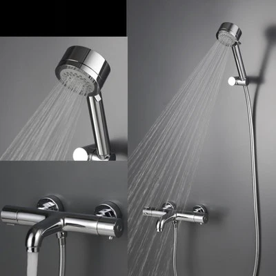 

Bathroom Chrome thermostatic Shower Set, Wall Mounted Bath Shower Mixer w/ Handheld Shower Bath Mixer thermostat Chrome Finish