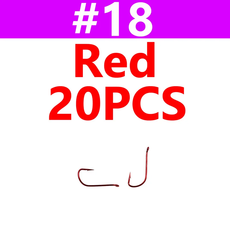 size 18 red 20pcs 20 шт. тонкий проволочный сухой мухобойный крючок золотистого и красного цвета для завязывания мух с острым наконечником маленькие рыболовные крючки для привязывания мелкой форели - Цвет: size 18 red 20pcs