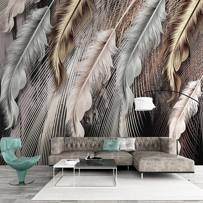 Custom Photo Wallpaper Modern 3D Luxury Feather Line Mural Living Room Restaurant Background Wall Paper For Walls 3 D Home Decor