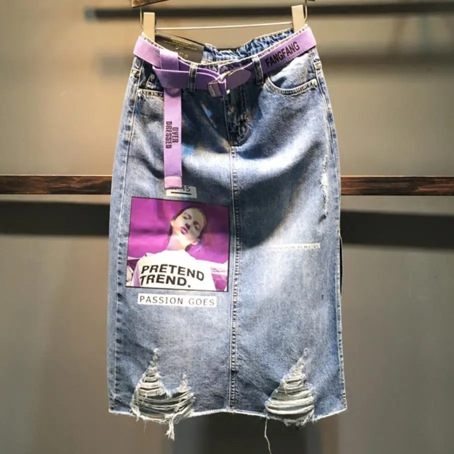 2019 Новая летняя джинсовая юбка женские узкие джинсы с принтом в виде букв|Женские