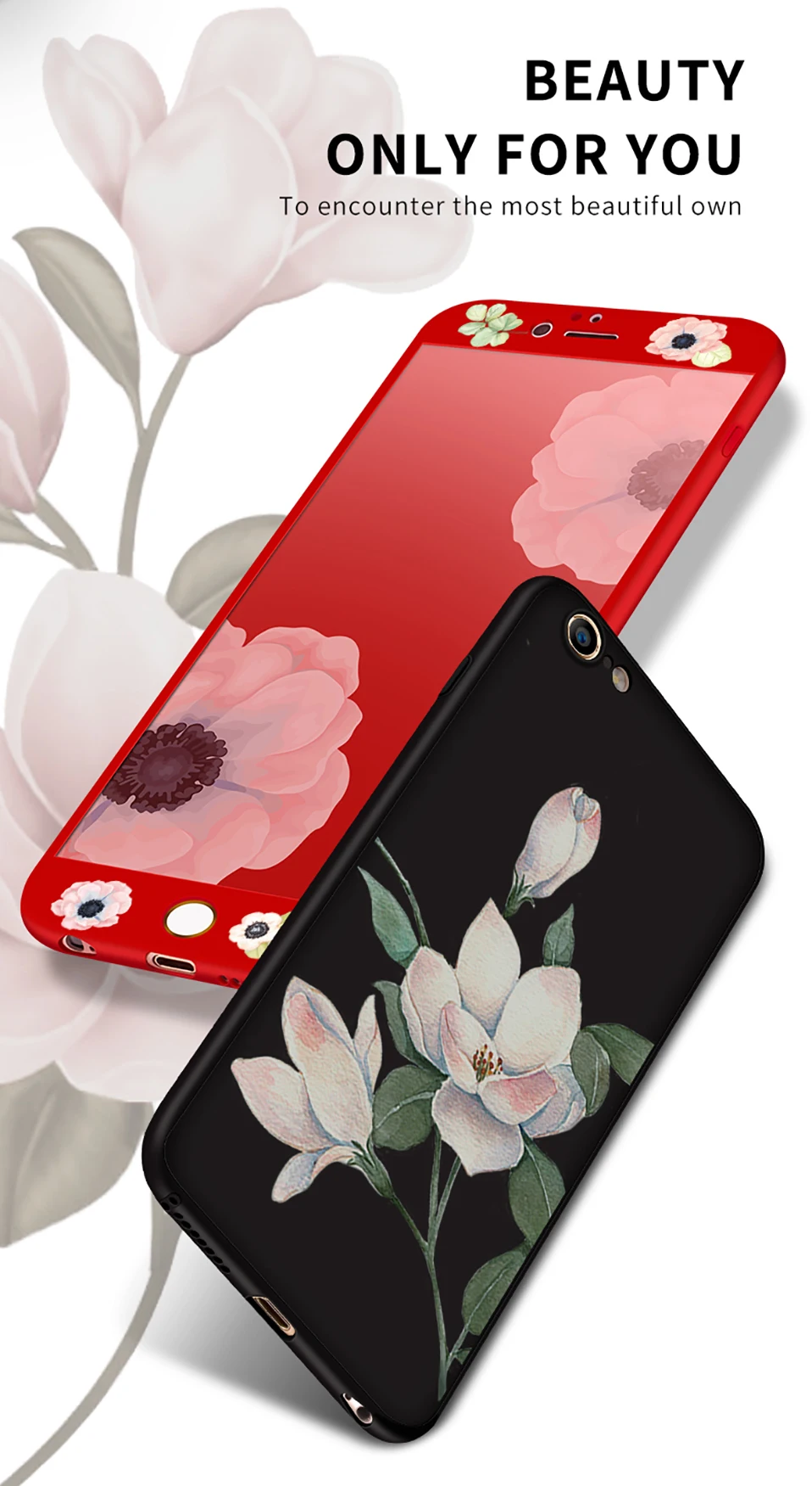 ASINA 360 Полный чехол для iPhone 8 Цветочный узор чехол s для iPhone 6 6s 7 8 Plus X Черный защитный бампер Fundas