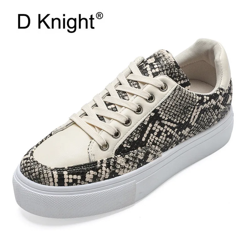 2020 Spring Light Snake Pattern Female Sneakers Summer Lace Up Flat Platform Women Sport Shoes Color Block White For Woman | Обувь