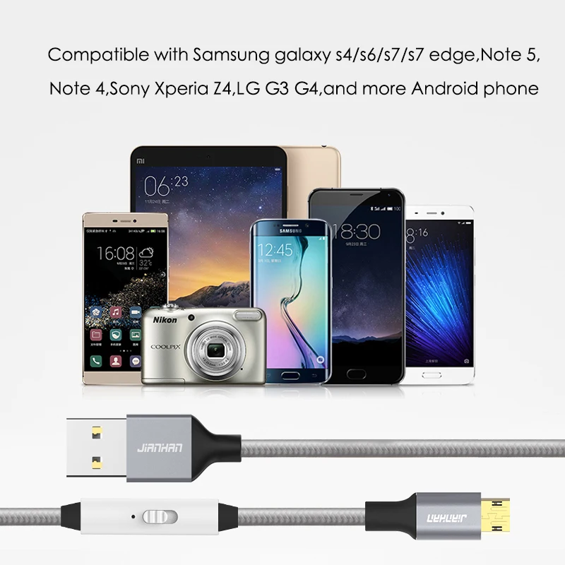 Двусторонний кабель Micro USB с переключателем включения и выключения для передачи