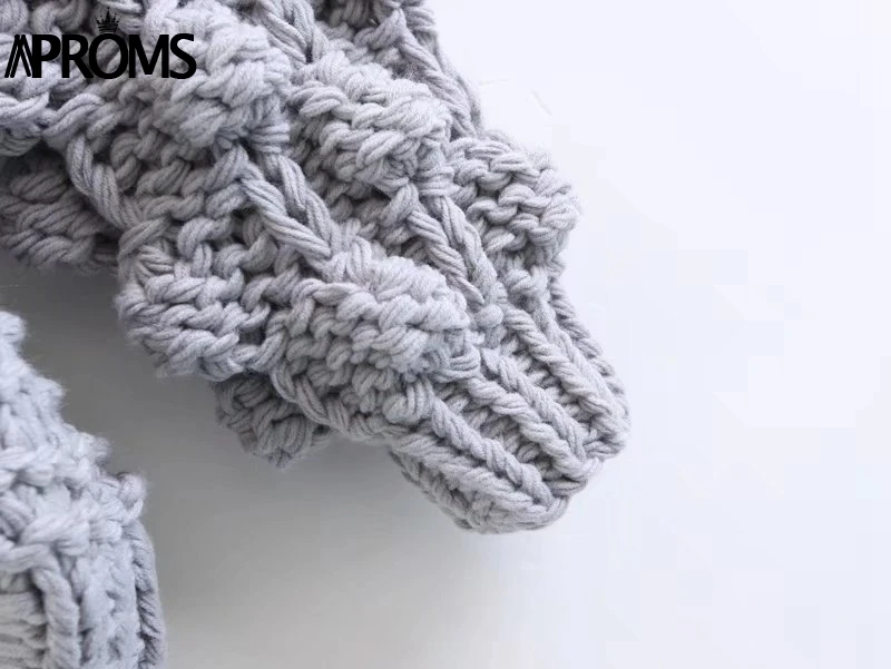 Aproms, женские кардиганы с помпонами, Зимний вязаный свитер ручной работы, осень, толстая вязаная Повседневная Верхняя одежда с рукавами-фонариками, теплые пальто