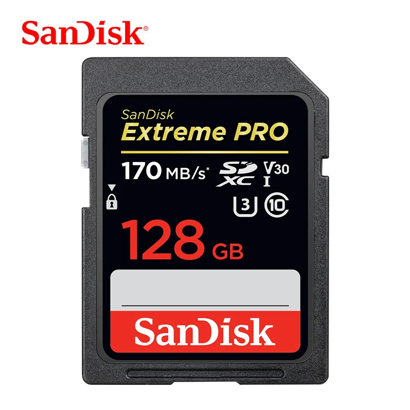 Двойной Флеш-накопитель SanDisk Extreme PRO SD Card 64 Гб 128 ГБ Флэш-карта памяти 256 ГБ SDXC карты U3 Class10 V30 UHS-I 4K HD видео 170 МБ/с. для Камера/зеркальным фотоаппаратом