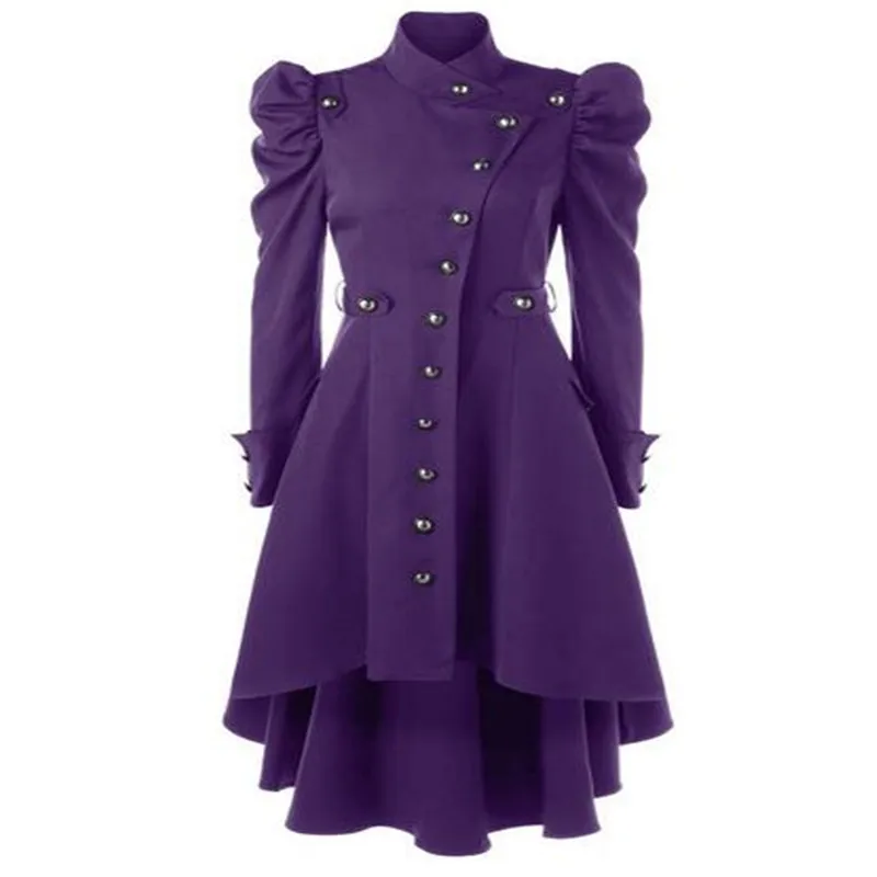 Женское длинное пальто-Тренч черное готическое пальто осеннее пальто-ветровка