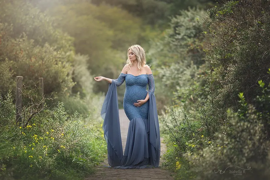 Сексуальное платье для беременных фотосессии макси с длинными рукавами