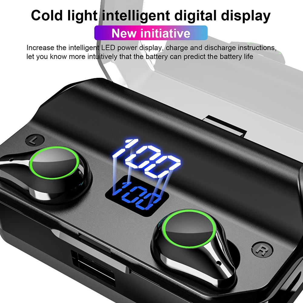 TWS T9 IPX7 Waterproof Bluetooth 5.0 Earphones Binaural True Wireless Earbuds 7000mAh Noise Cancelling Headphones 7h Music Play