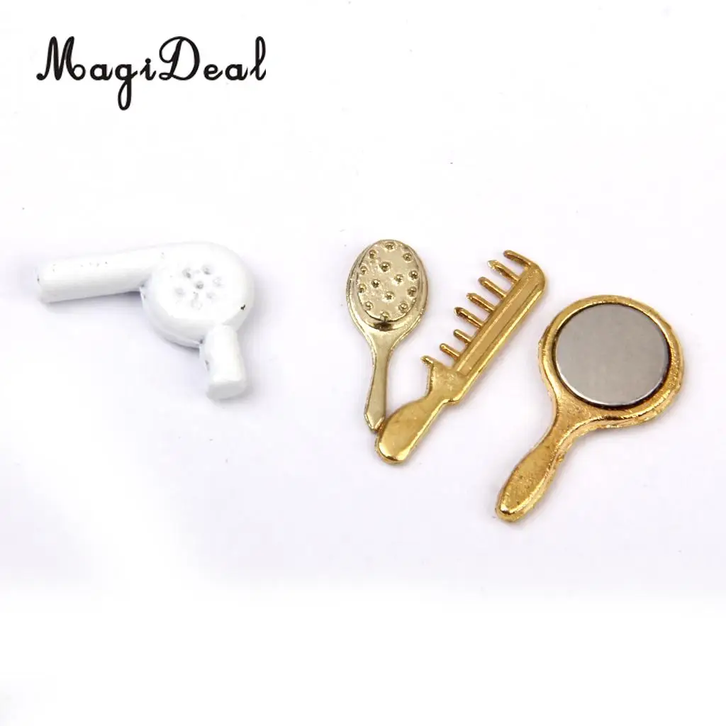 MagiDeal 4 шт./компл. 1/12 кукольный домик миниатюра гребень для волос фен зеркало для кукол Аксессуары для ванной комнаты, игрушки для детей