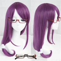 tokyo ghoul guru rize kamishiro long wavy purple heat resistant synthetic hair cosplay wig wig cap glasses