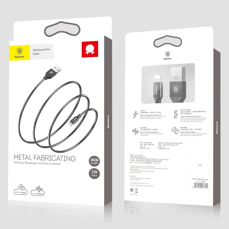 Baseus для iPhone 7 кабель iOS 10 9 8 металлический 6 5 5S Plus iPad Air Lightning USB зарядное устройство |