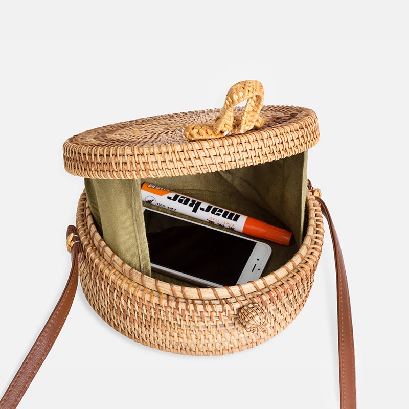 Модные женские туфли ручной работы сумка круглый Бабочка Пряжка ротанга соломы