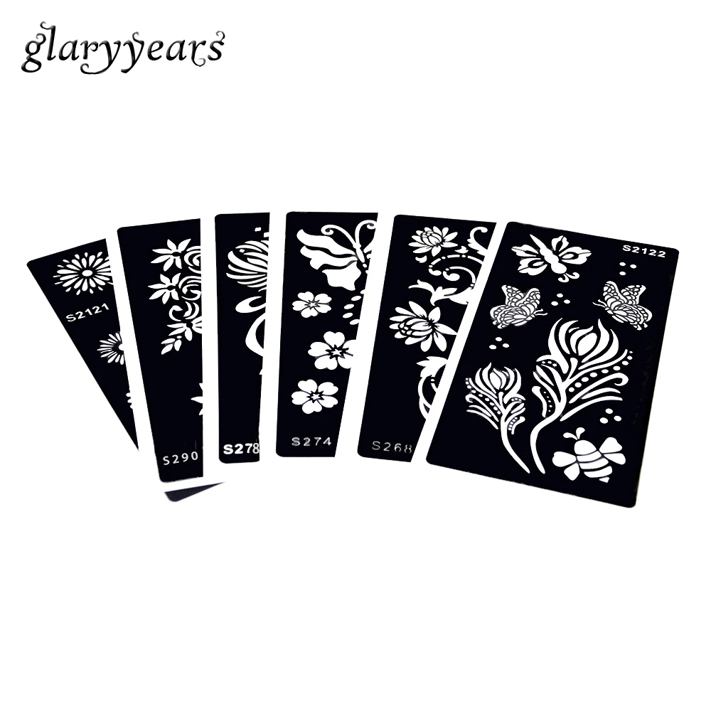 6 листов трафарет для татуировки хной женщин задняя краска тела Искусство цветок