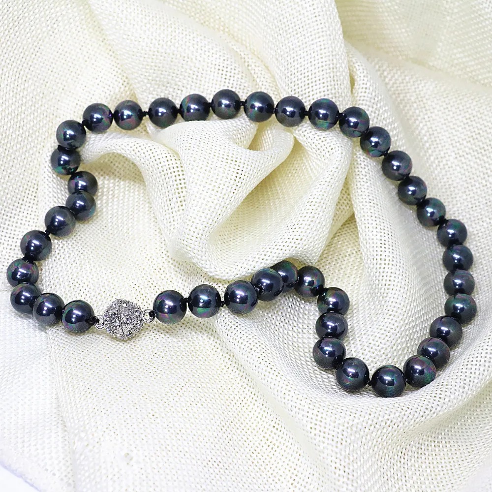 Модный Черный Элегантный Павлин Радуга круглый натуральный жемчуг 8 10 мм бисер