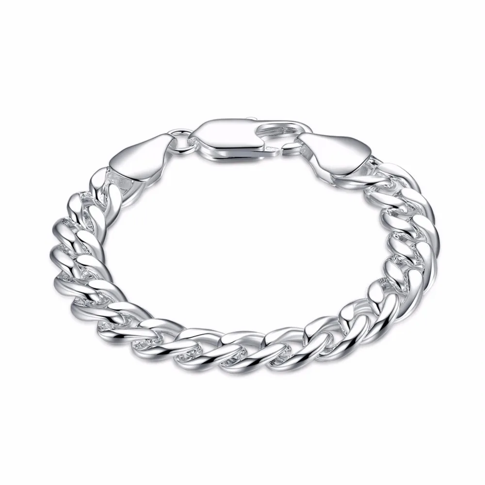 

Men's Fine Jewelry 925 stamp silver color 10mm Sideways Link Chains 20.5cm Bracelets Bangles Pulseiras De Prata Male Bijoux