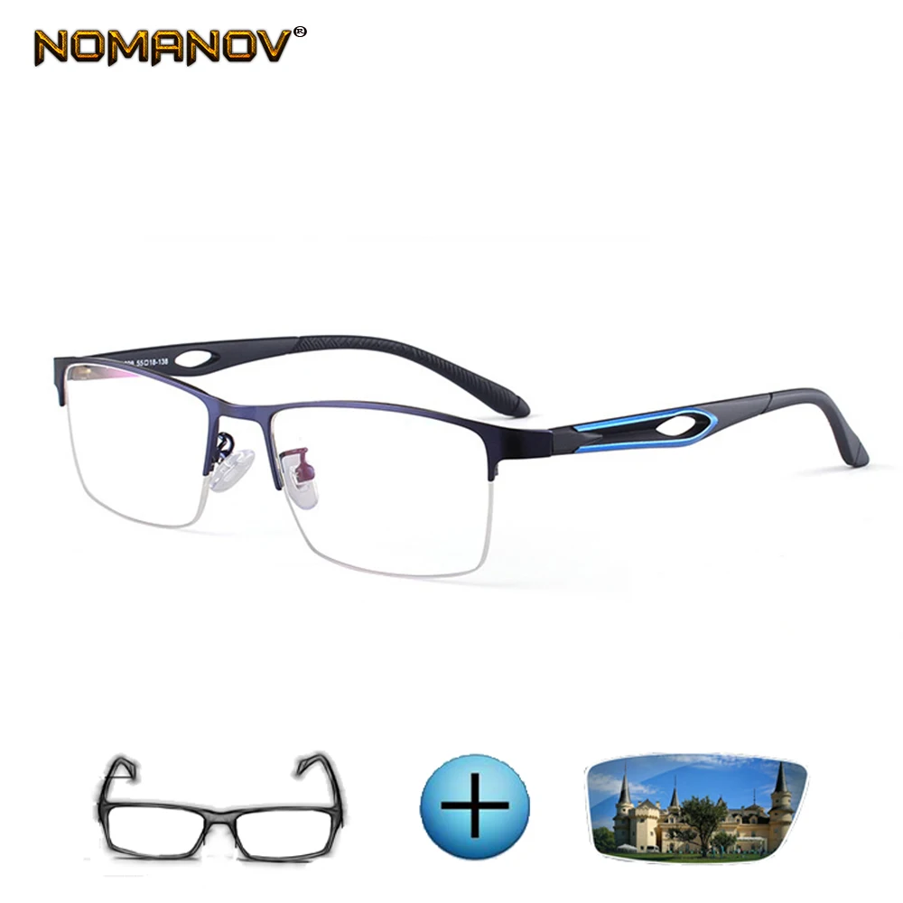 

Business Fashion Semi Rimless Titanium Alloy Frame Custom Made Prescription Glasses Photochromic Grey/ Brown Myopia Near-sighted