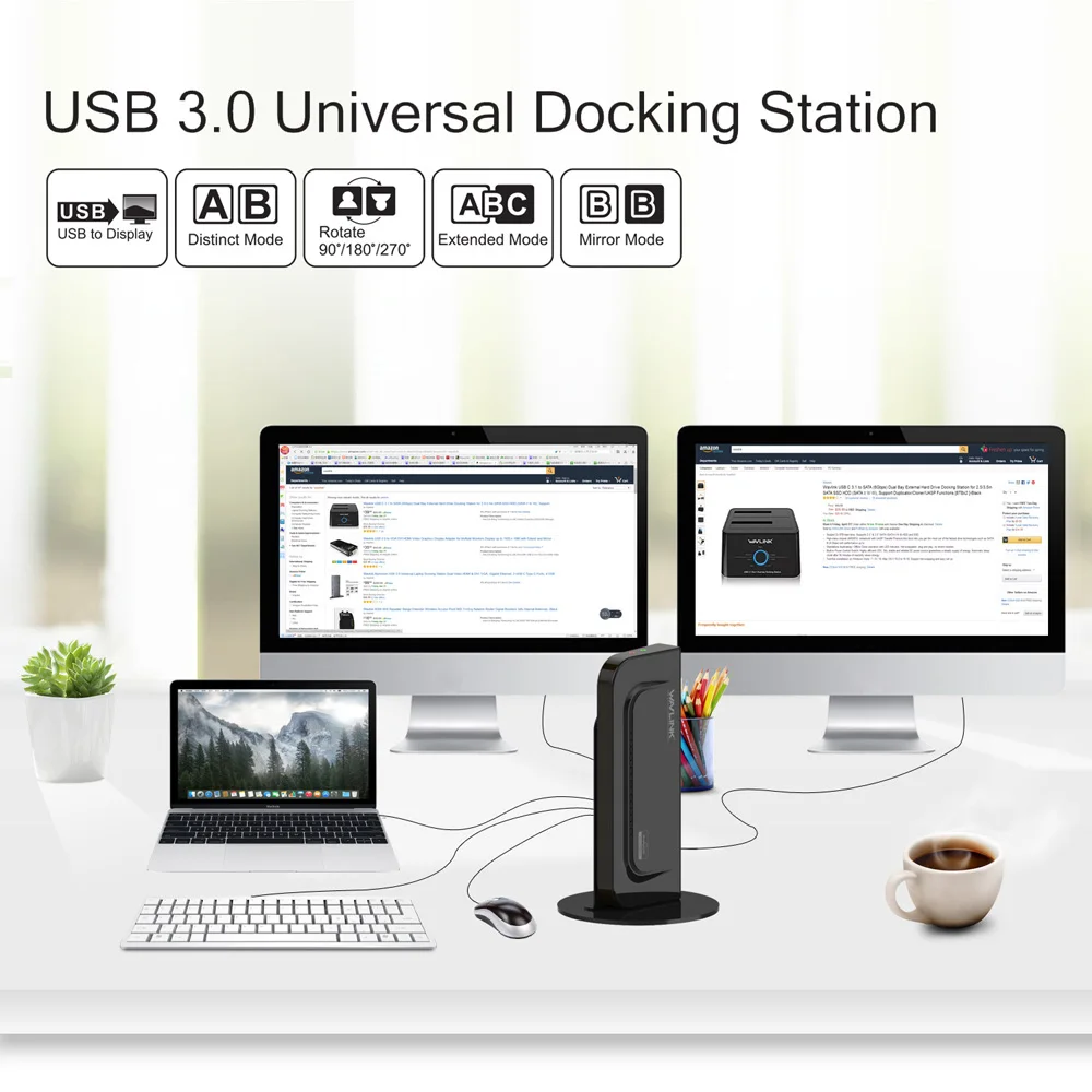 Wavlink 6 портов USB Универсальная док-станция USB3.0 двойной дисплей алюминиевый с