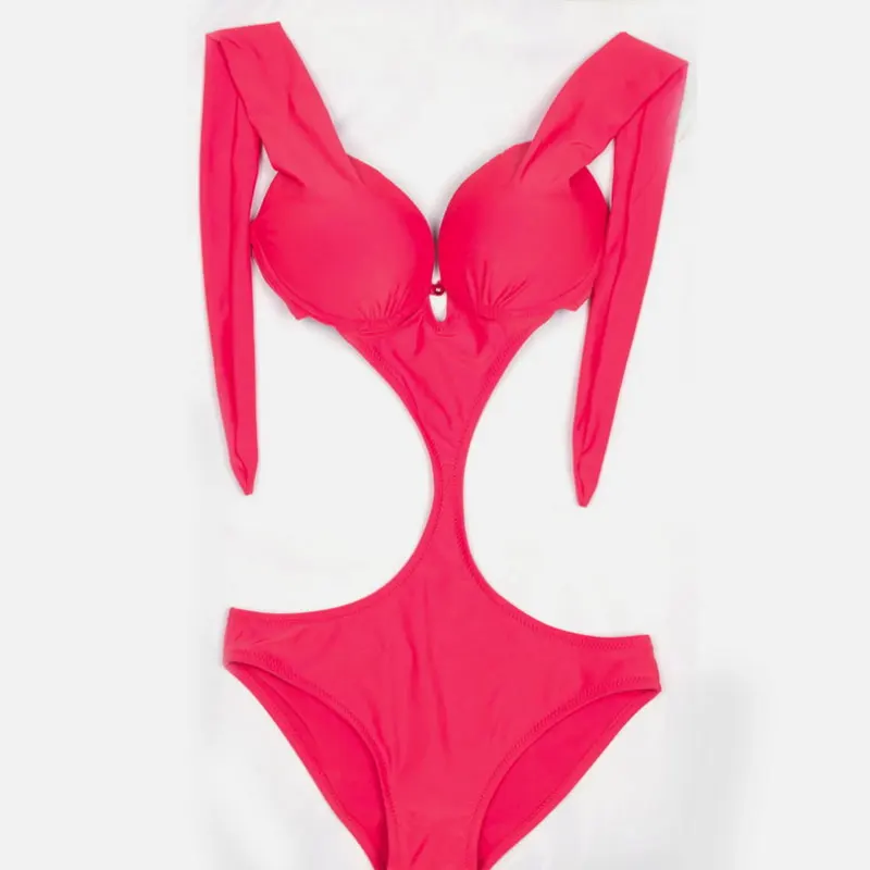 HAHASOLE купальники Для женщин Одна деталь однотонные розовые бикини комплекты 2018